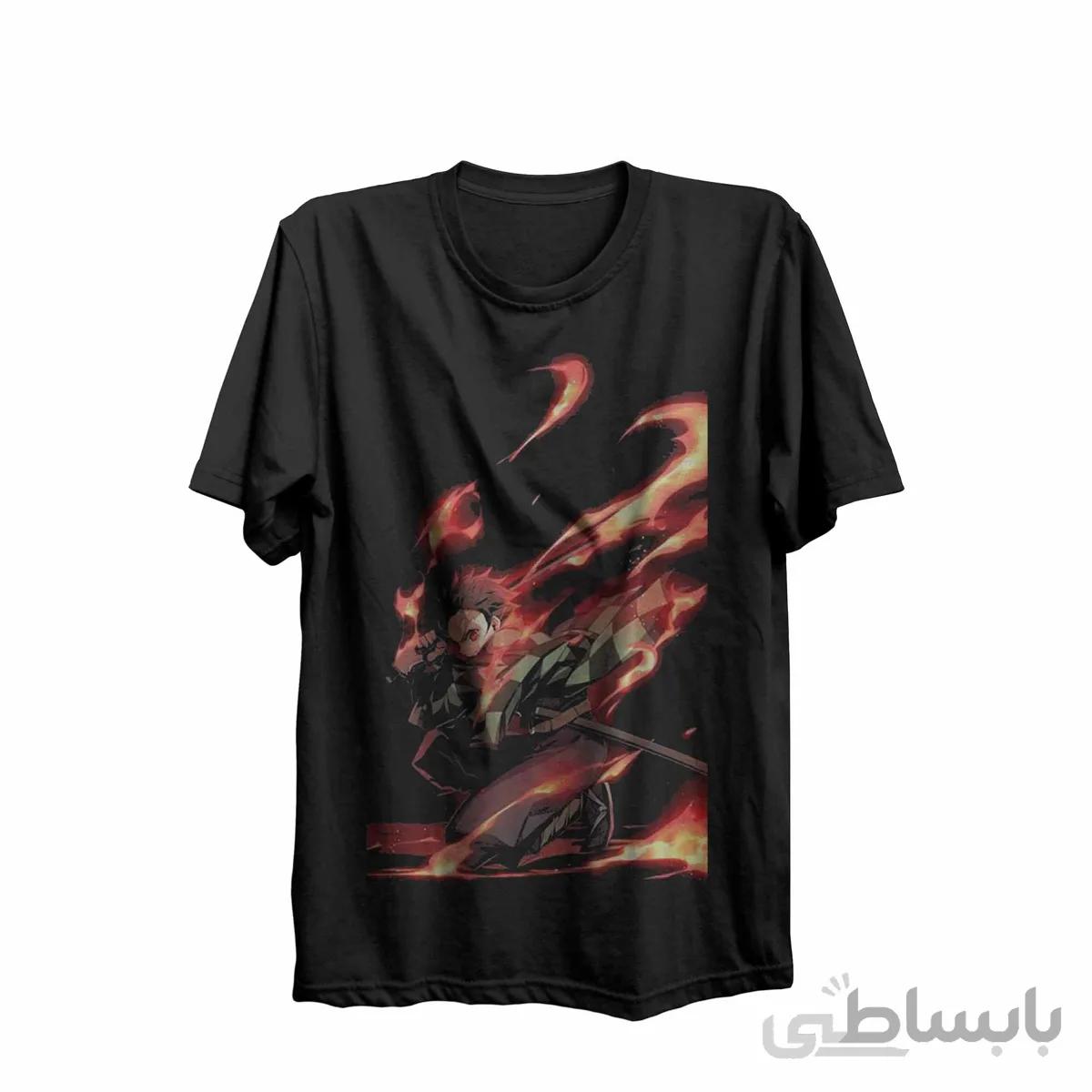 تیشرت یقه گرد مشکی طرح انیمه شیطان کش Demon Slaye-کپی-کپی-کپی-کپی