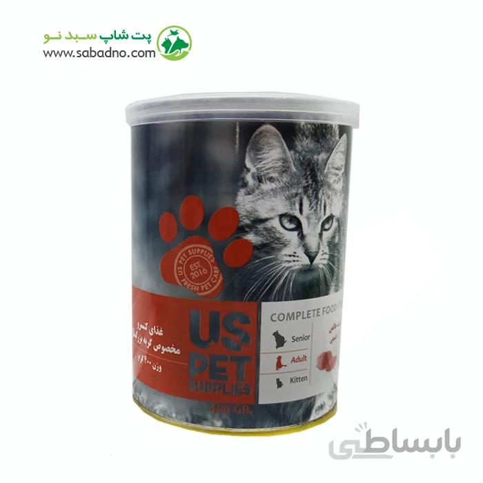 کنسرو گربه با گوشت خالص گاو وزن 400 گرمی برند یو اس پت (قرمز)