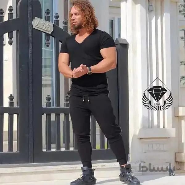 ست مردانه کد 264 تیشرت و شلوار طرح ساده رنگ مشکی ا Men's set code 264 T-shirt and pants, simple black design