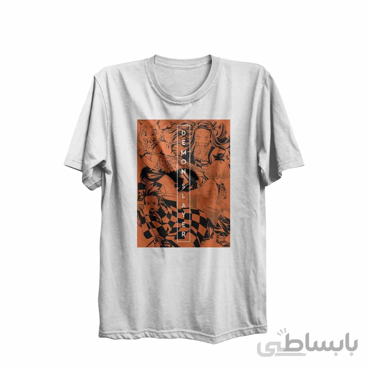 تیشرت یقه گرد سفید طرح انیمه شیطان کش Demon Slayer کدKCT10432