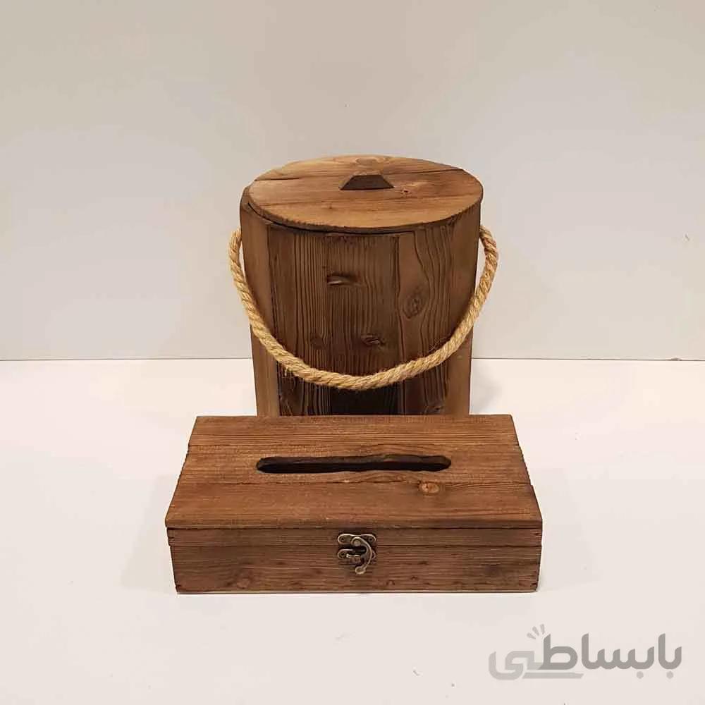 ست سطل و جادستمال کاغذی چوبی رنگ قهوه ای