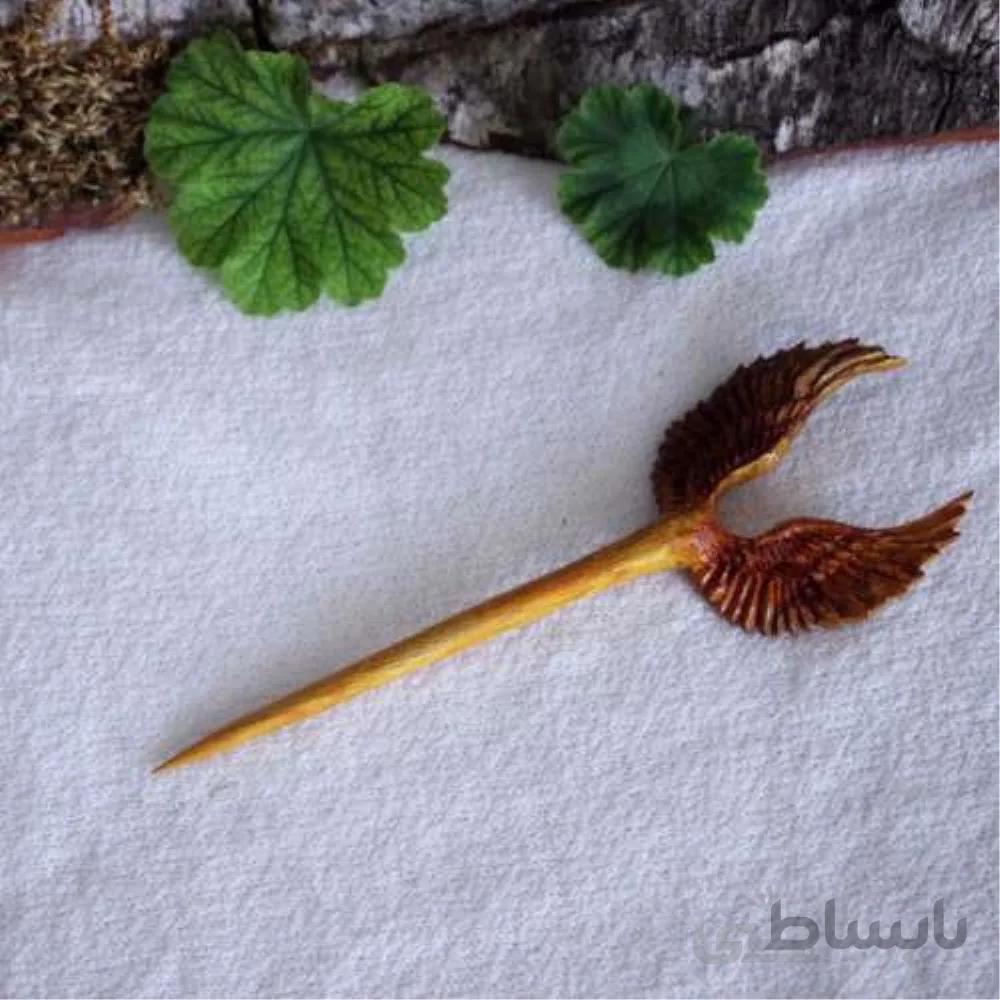 گیره مو دستساز چوبی طرح پرواز