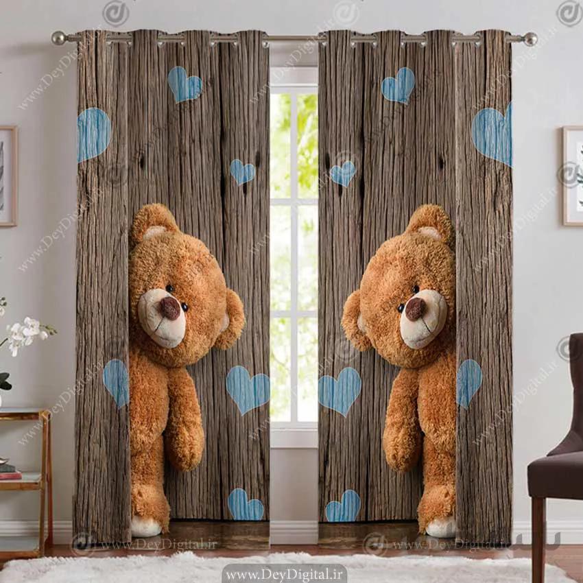 پرده چاپی سه بعدی طرح خرس عروسکی قهوه ای PK-5198