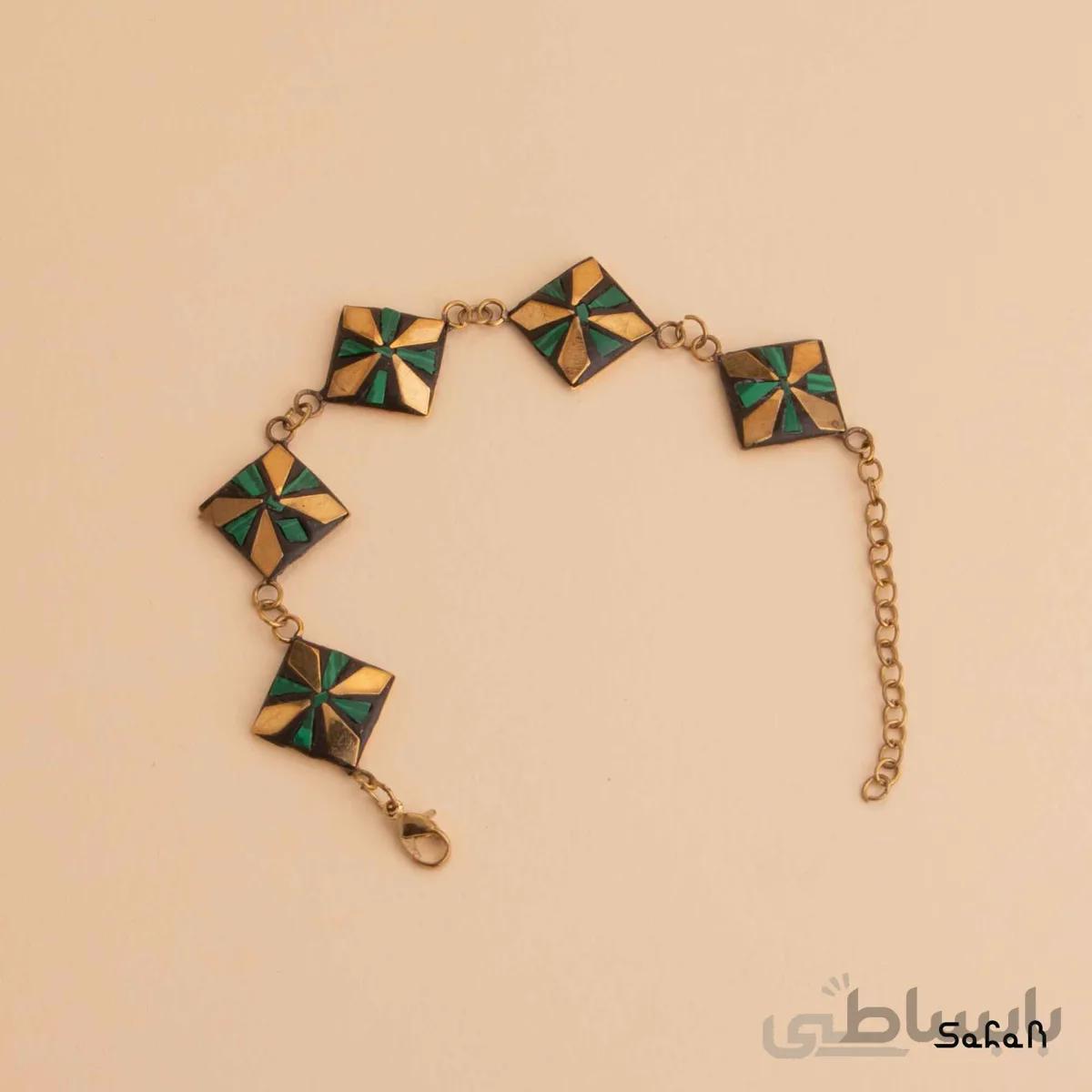 دستبند نپالی کوچک لوزی سبز