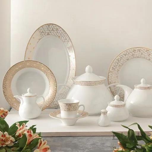 سرویس چینی زرین 12 نفره کامل ژئومتریکال نقره ای (108 پارچه) ا Zarin Iran Shahrzad Geometrical-Platinium 108 Pieces FDC Dinnerware Set