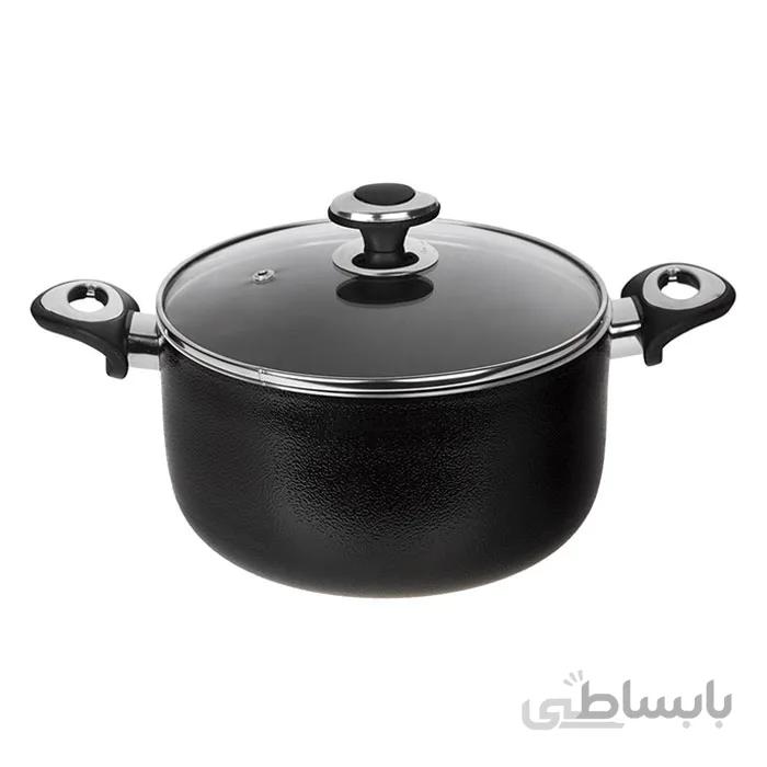 قابلمه سایز 22 گرانیتا سرمه ای با درب شیشه ای زرساب کد GT-422S
