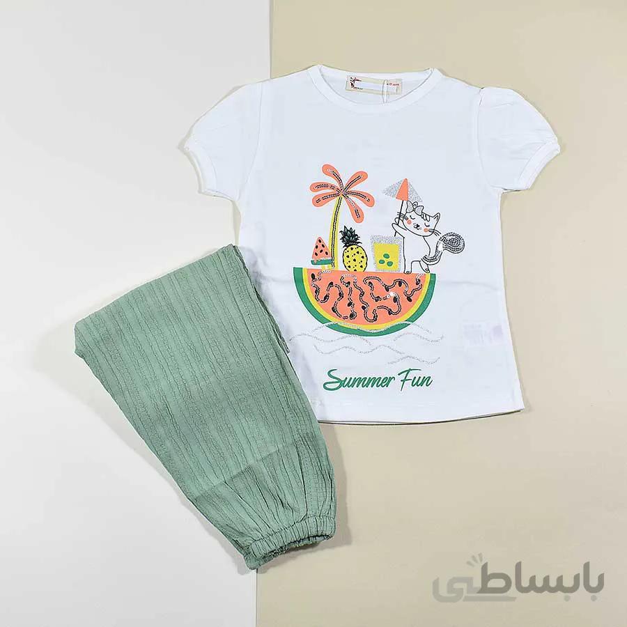 بلوز شلوار دخترانه بچه گانه پولک دوزی طرح گربه کد 2395