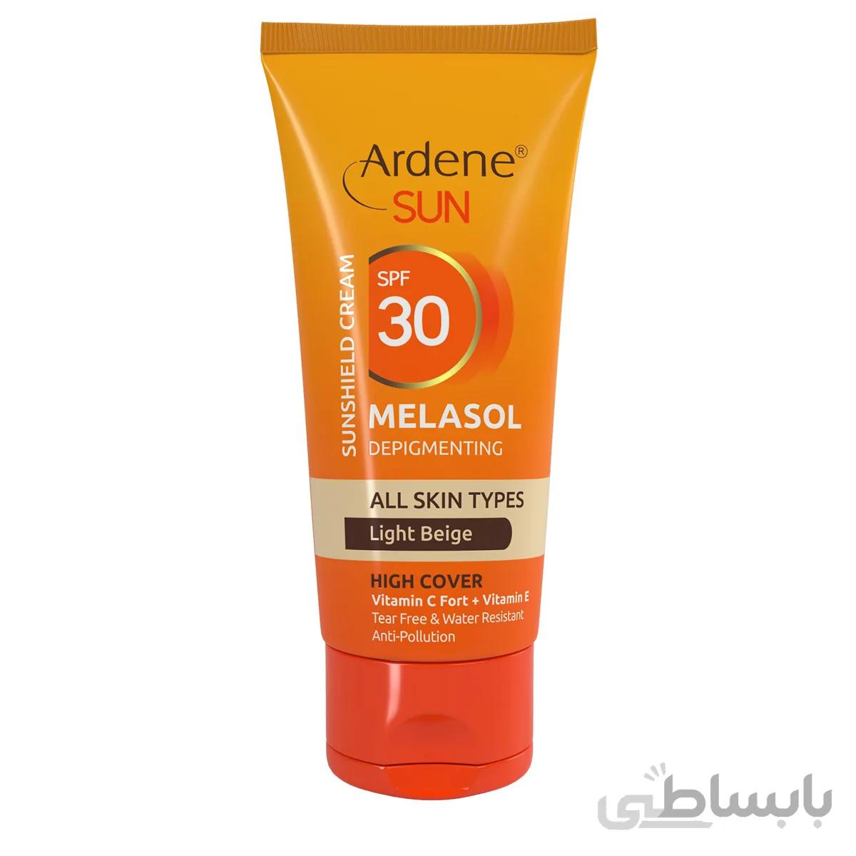 کرم ضد آفتاب و ضد لک رنگی آردن مدل Melasol SPF30 حاوی ویتامین E و C حجم 50 میل - بژ روشن ا Ardene Melasol Depigmenting Sunshield Cream Light Beige Spf 30 50ml