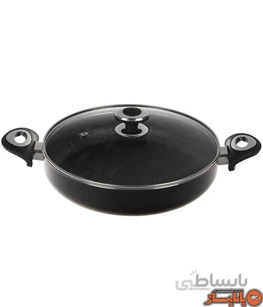 تابه دو سته سایز 28 گرانیتا نوک مدادی با درب شیشه ای زرساب کد GT-228TG-B