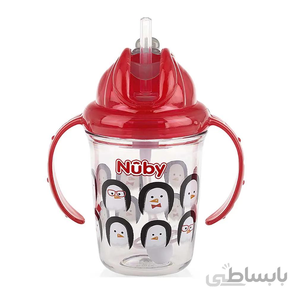 لیوان کودک نی دار 240 میلی لیتر طرح پنگوین قرمز نابی nuby