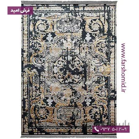 فرش وینتیج 700 شانه طرح فرانسوی کد 70026zt زغالی طلایی فرش سیزان