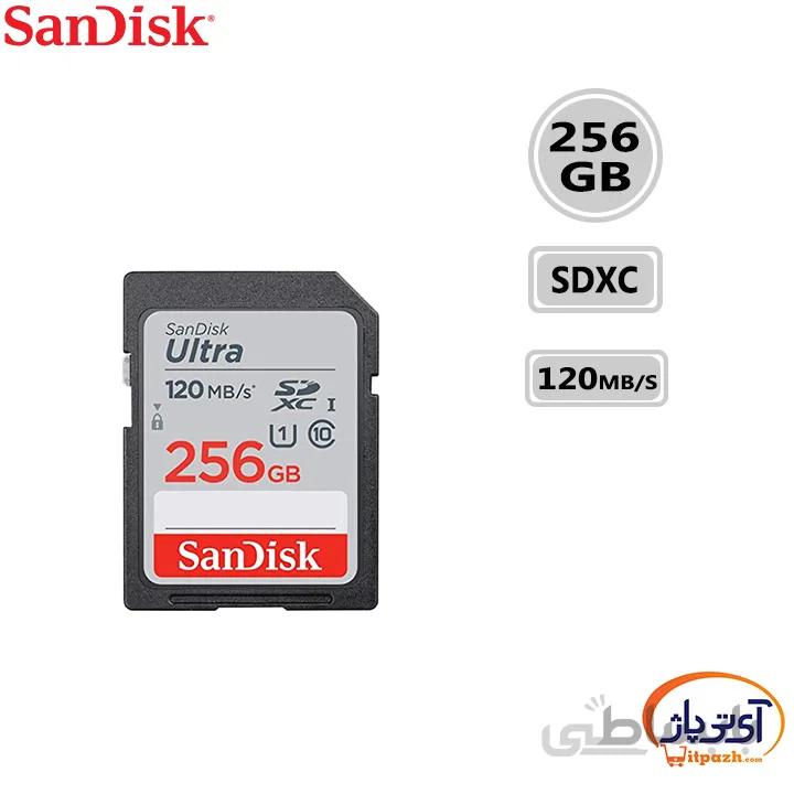 کارت حافظه SDXC U1 ظرفیت 256 گیگابایت سن دیسک سرعت 120MB/s