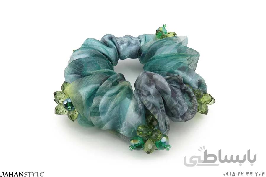 کش مو فانتزی گلدار سبز