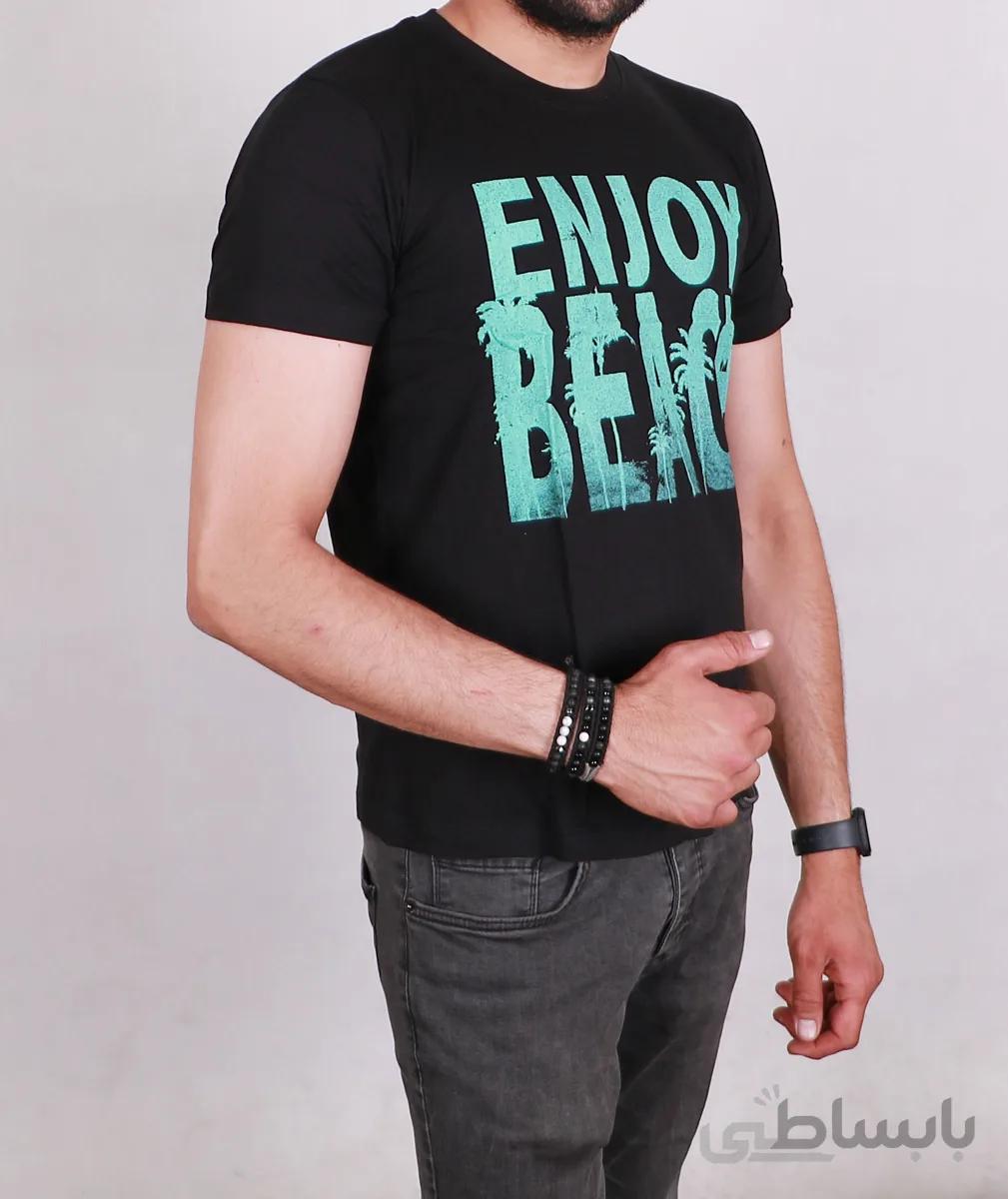تیشرت یقه گرد مردانه مشکی مدل Enjoy Beach