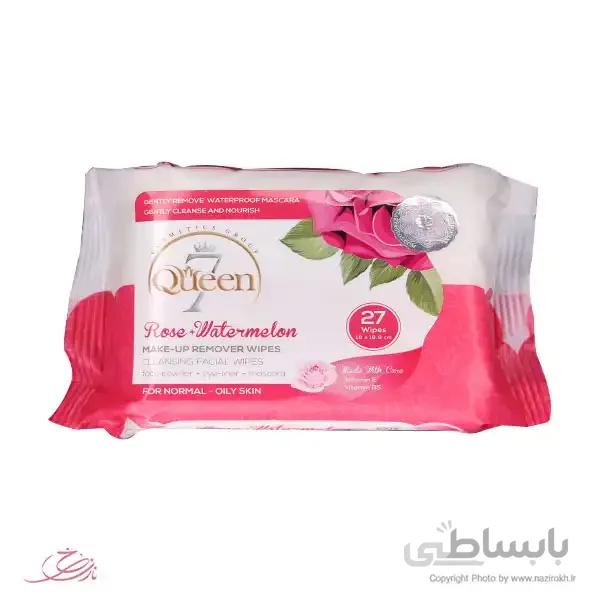 دستمال مرطوب آرایش پاک کن سون کوئین مناسب پوست معمولی و چرب بسته 27 عددی