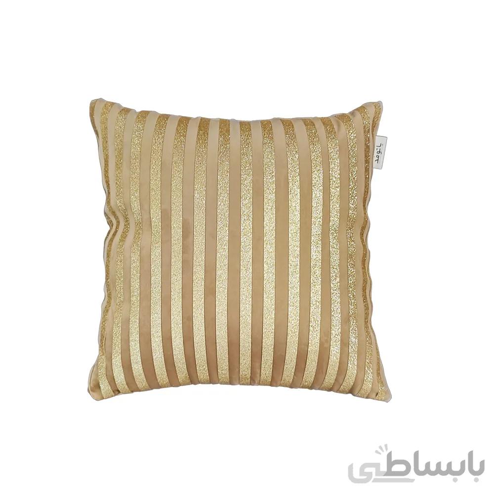 کوسن ترکیبی چرم و مخمل مدل رومی رنگ کرم