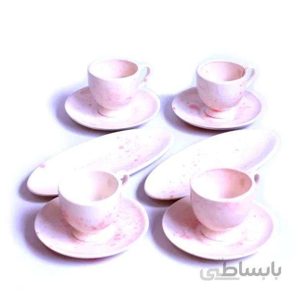سرویس قهوه خوری چهارنفره دستساز به همراه دو عدد پیش دستی بیضی