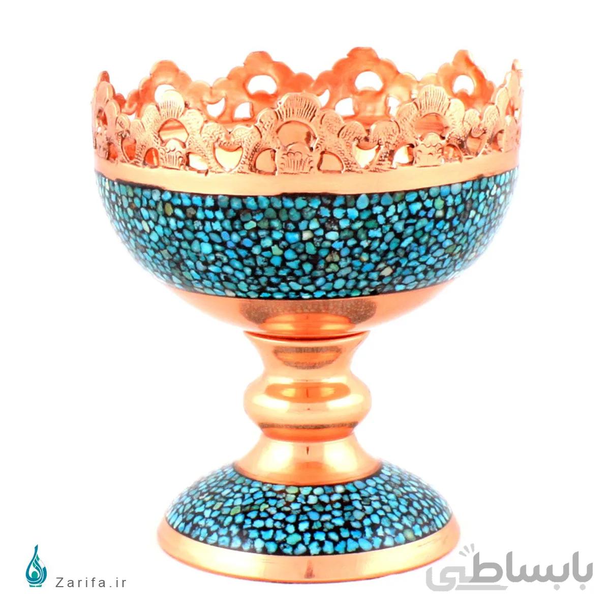 آجیل خوری فیروزه کوب مسی ارتفاع ۲۰ سانتیمتر