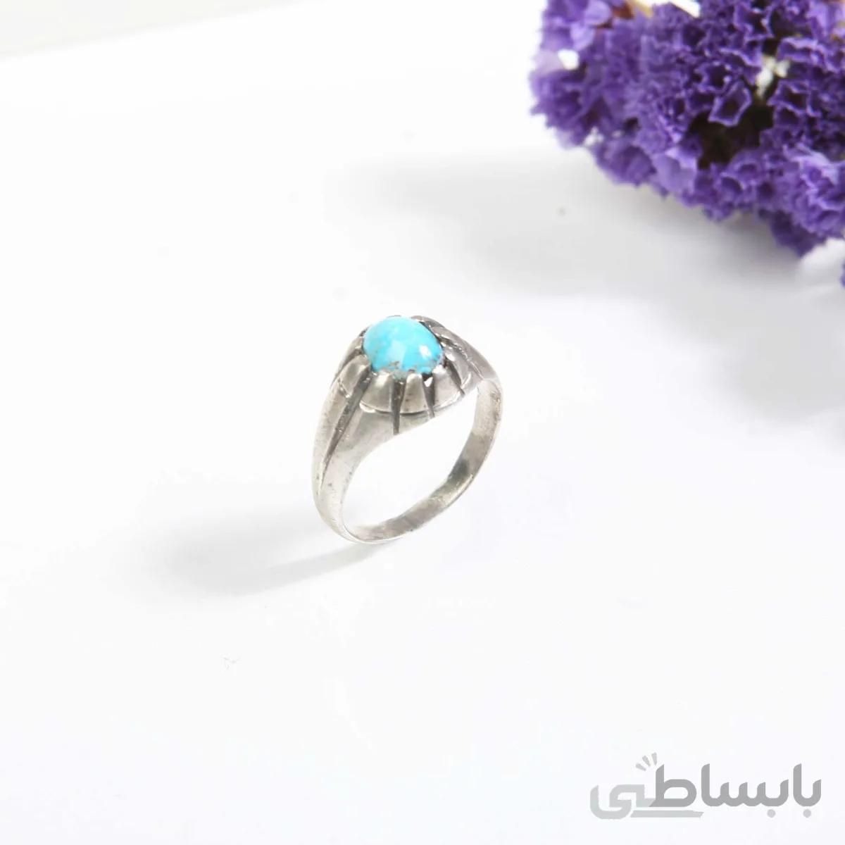 انگشتر نقره مردانه با سنگ فیروزه نیشابور