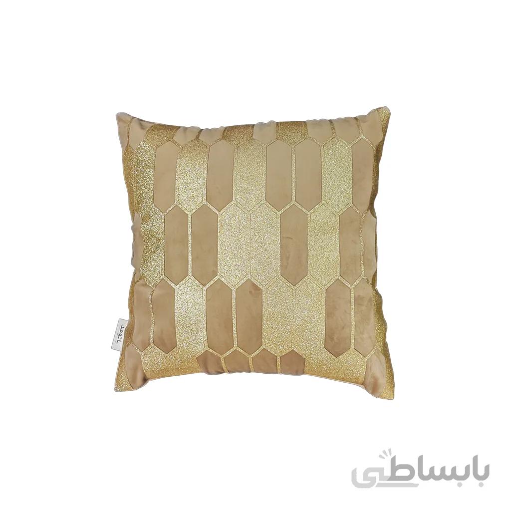 کوسن ترکیبی چرم و مخمل مدل کندو رنگ کرم