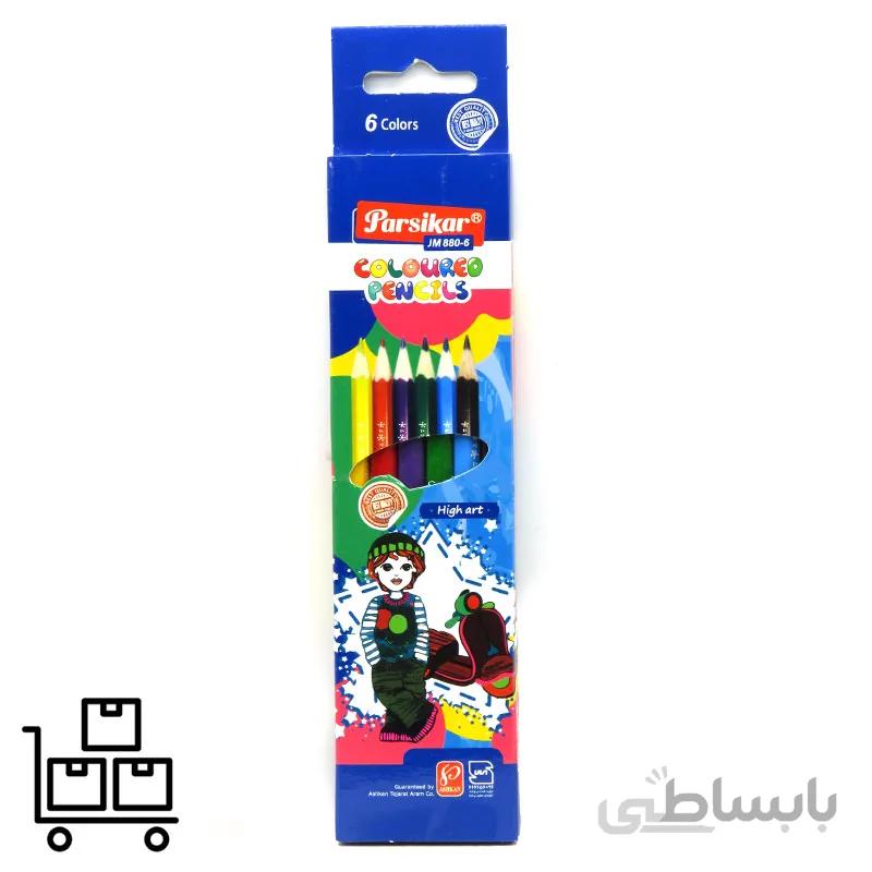 مداد رنگی 6 رنگ جعبه آویز دار کشویی پارسیکار مدل jm880-6