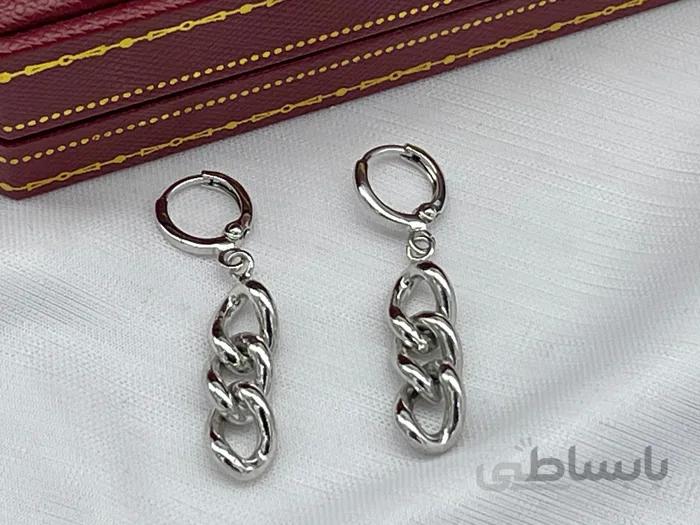 گوشواره کارتیر نقره ای با آبکاری طلا سفید