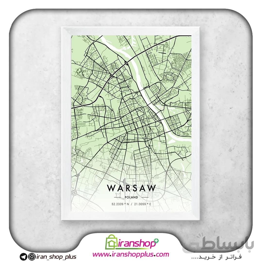 تابلو نقشه شهر ورشو با تم City Map Green