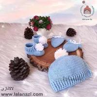 ست کلاه و پاپوش و دستکش بافتنی کودک ( کد 30402 )