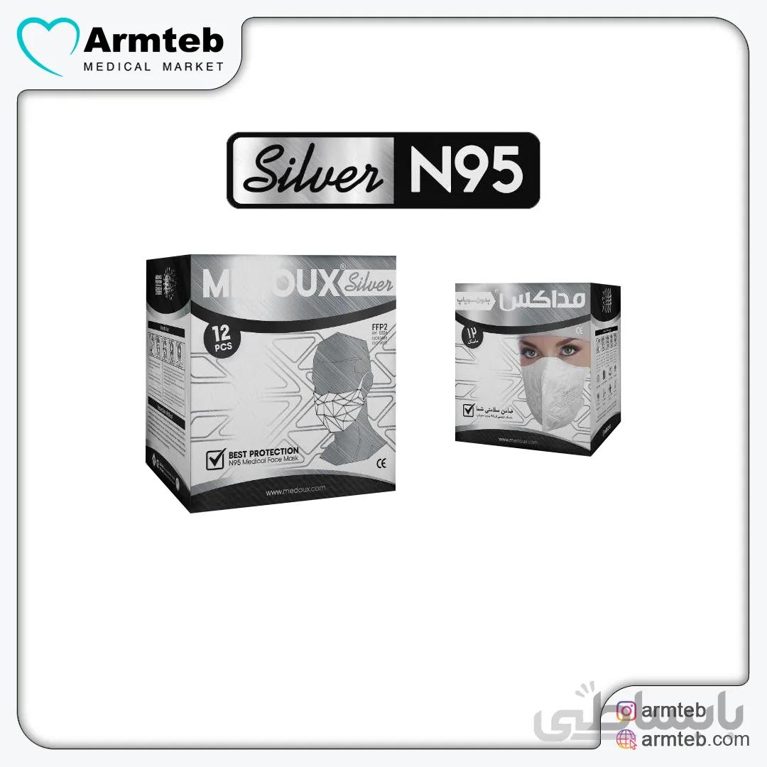 بسته ۱۲ عددی ماسک تنفسی N95 مداکس بدون سوپاپ سایز متوسط (Silver N95)