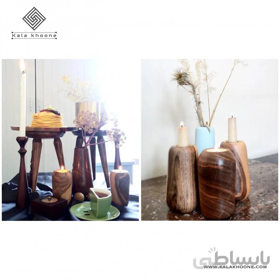 شمعدان دو طرفه چوبی