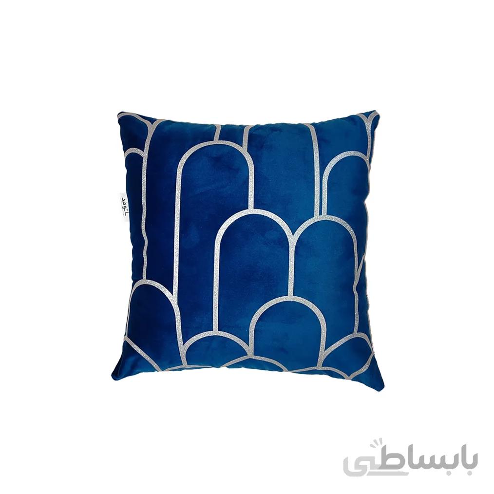 کوسن ترکیبی چرم و مخمل مدل کیان رنگ ابی