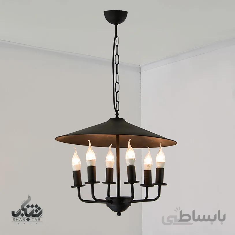 لوستر آویز مدرن شش شعله چتری SHJ کد 1295 مشکی – سرپیچ E14