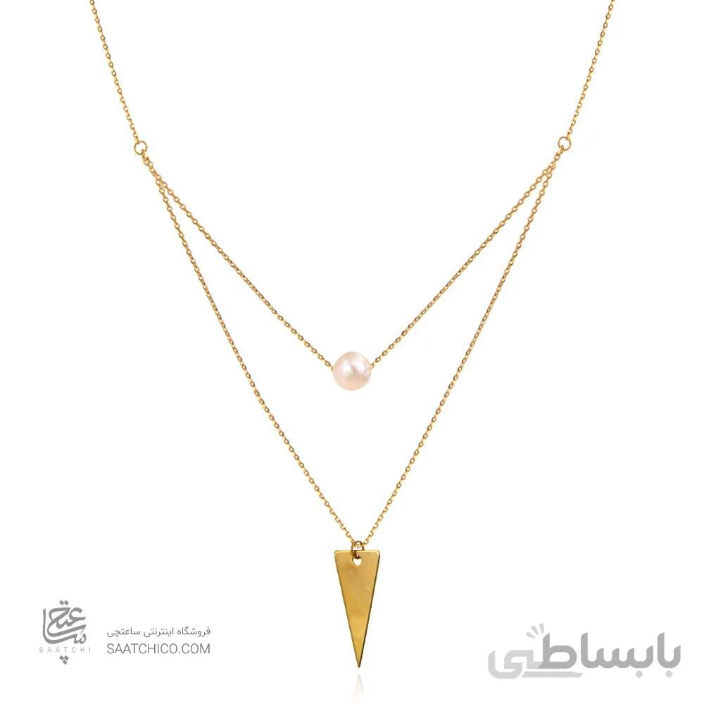 گردنبند طلا زنانه دو لایه طرح مثلث با مروارید کد XN142