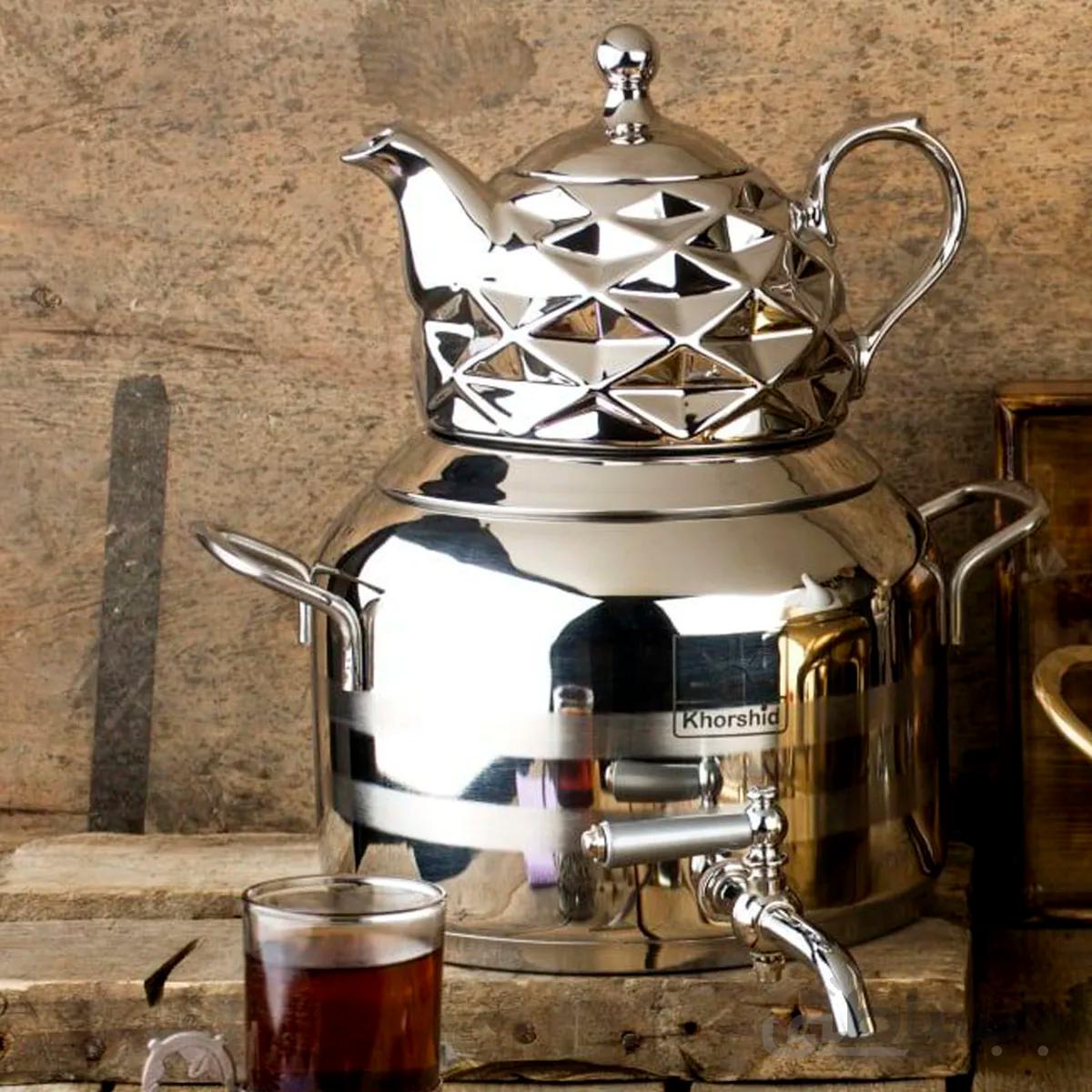 قوری و کتری شیر دار نقره ای خورشید کد ۱۱۲۰