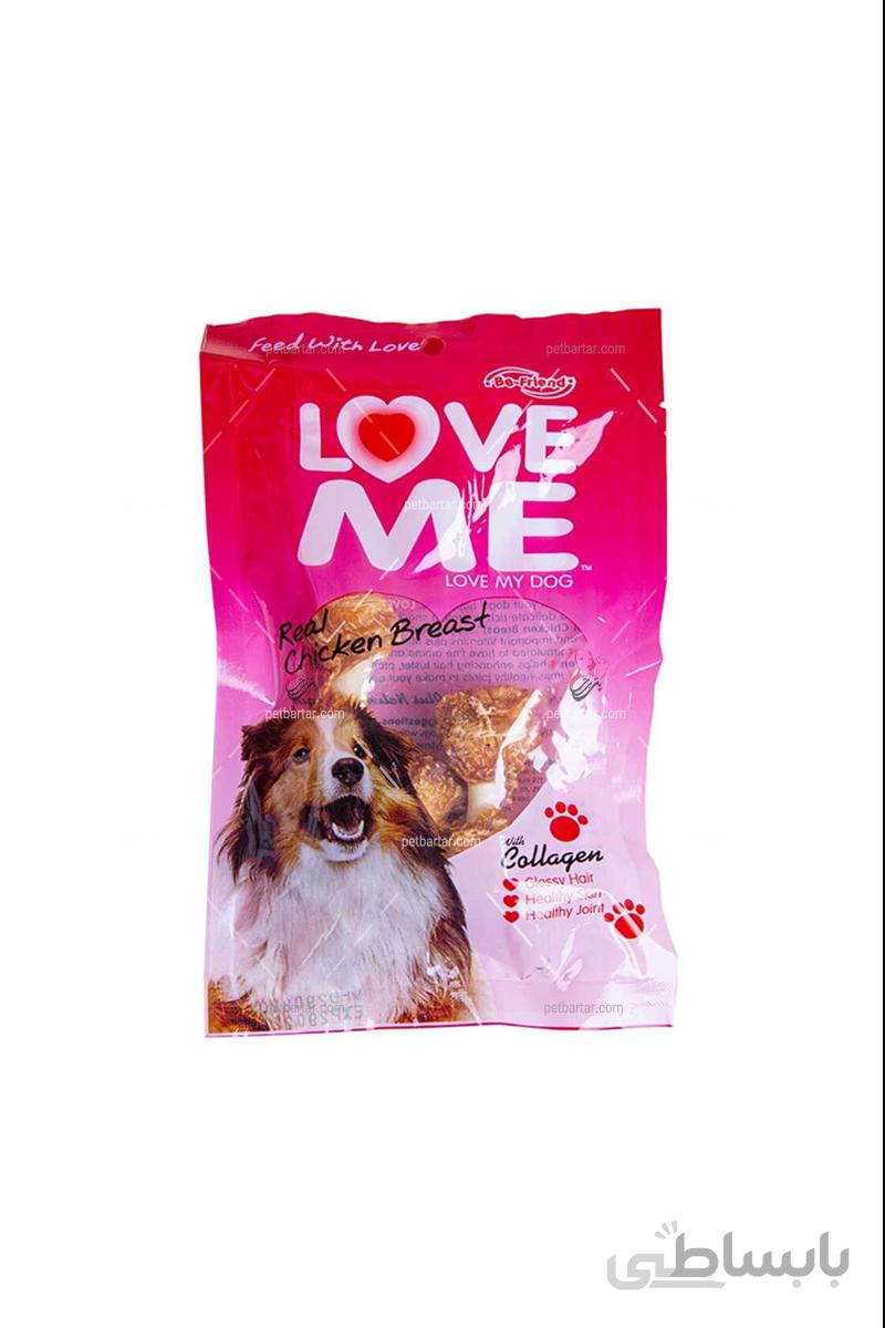 تشویقی سگ بالغ لاومی طرح دامبل دورپیچ مرغ ۶۰ گرمی | Love Me Dog Treatment with Dumbells Chicken Breast