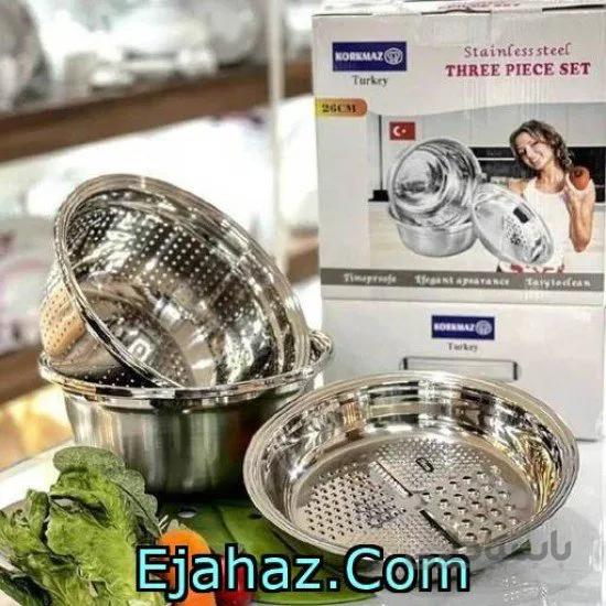 لگن و آبکش استیل رنده دار کرکماز سایز 26