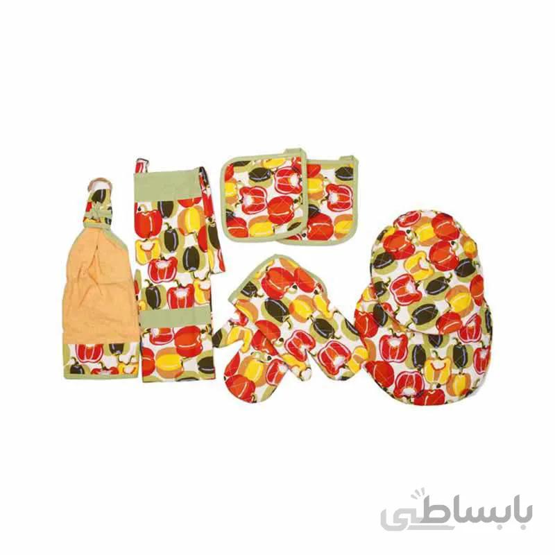 نیم ست آشپزخانه کتان 8 تکه طرح فلفل دلمه ای