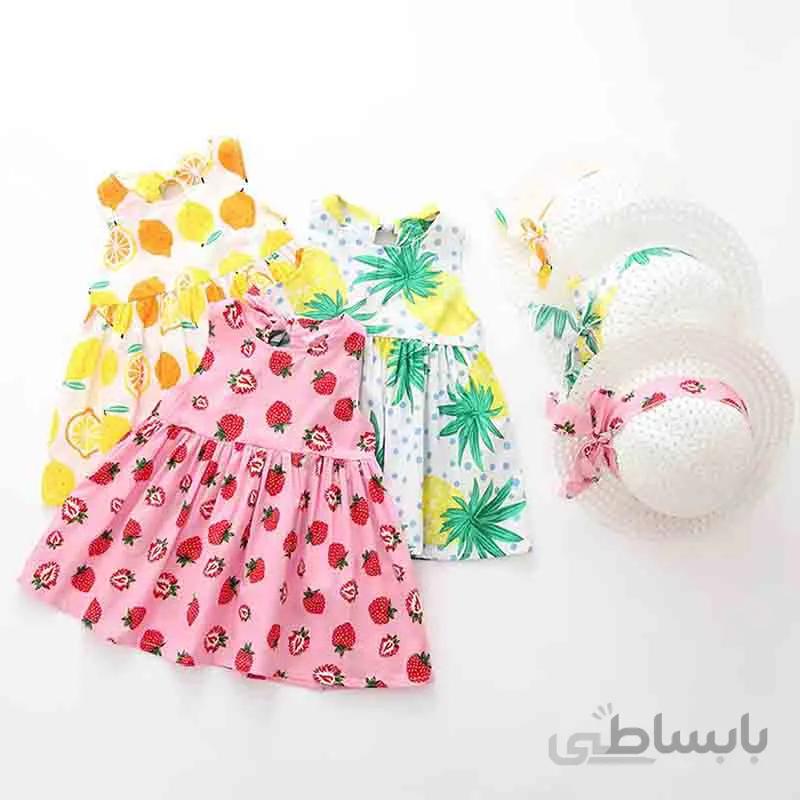 سارافون بچه گانه تابستانی دخترانه با کلاه