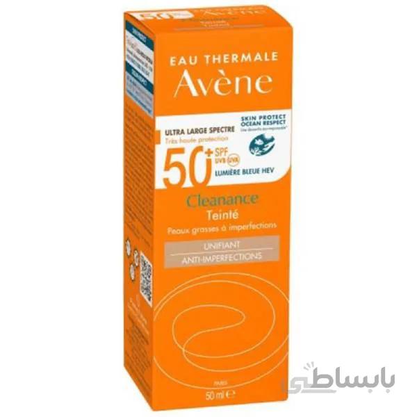 ضد آفتاب رنگی پوست چرب و مستعد آکنه اون مدل Cleanance حجم 50 میلی لیتر ا Avene Cleanance Tinted Fluid Oily Skin SPF50+ 50ml