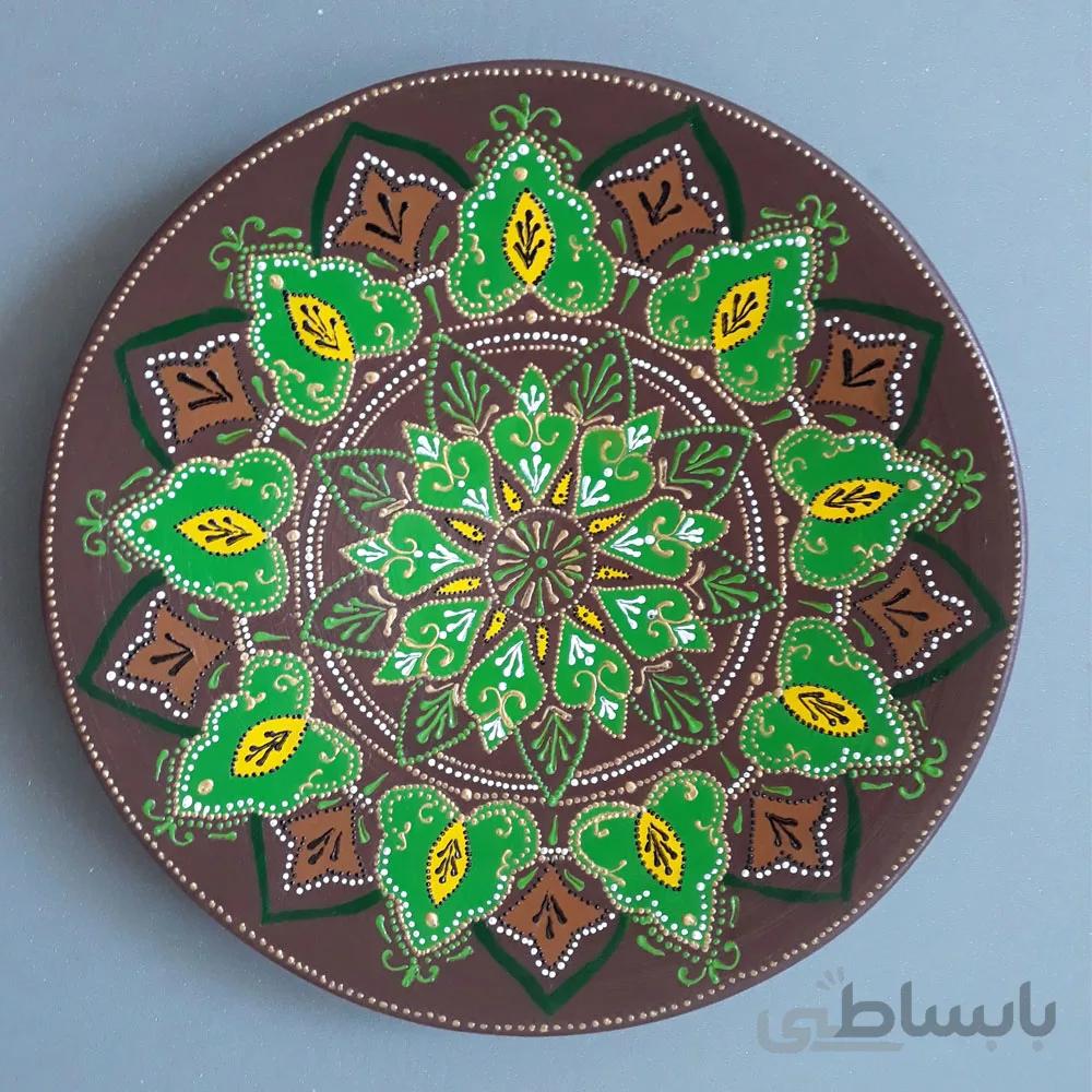 بشقاب سفالی طرح برگ سبز