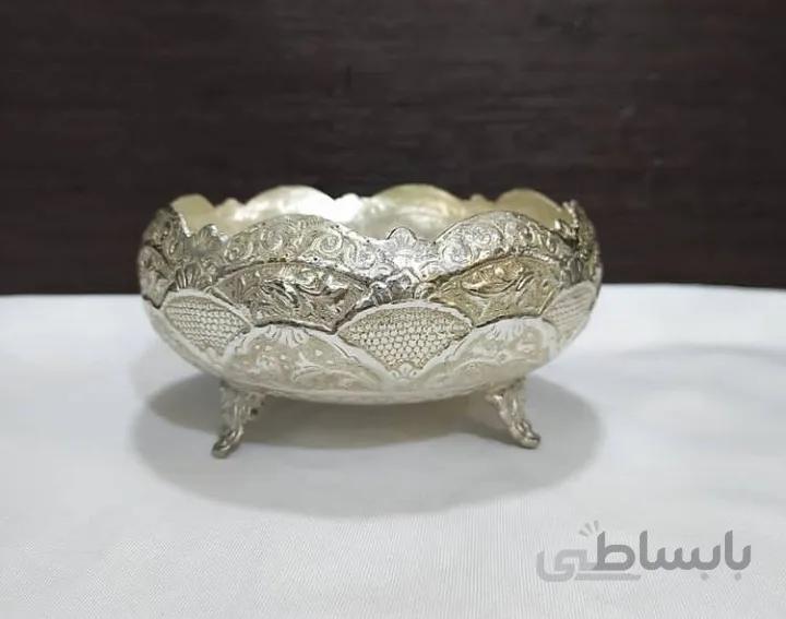 بشقاب سیاه قلم گل و مرغ نقره نما کد ۱۰۱۱۲۹