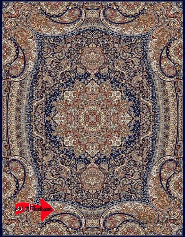 فرش کاشان طرح 700 شانه پارادایس سرمه ای