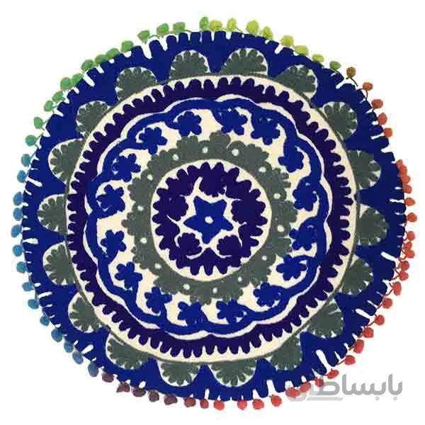 کاور کوسن دست دوز سوزنی هندی گرد طرح زنبق : زمينه سفيد