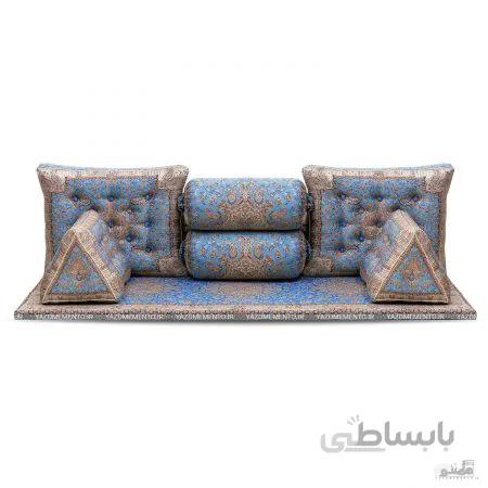 پشتی سنتی شاه نشین ترمه طرح طوبی – ست 7 تکه آبی