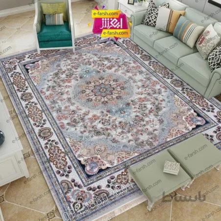 فرش ماشینی نگین مشهد طرح 1013 نقره ای گل برجسته
