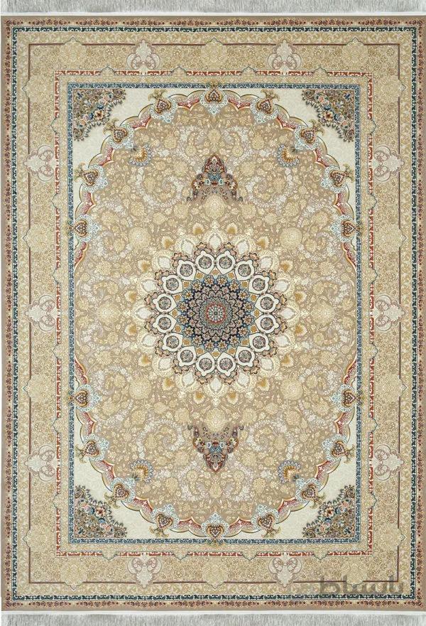 فرش کاشان 1200 شانه طرح سلطنتی بژ برجسته