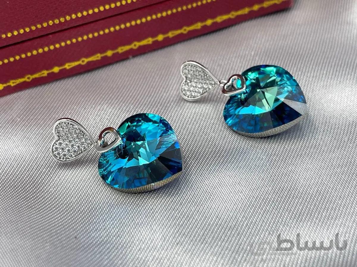 گوشواره سواروفسکی با کریستال آبی ژوپینگ