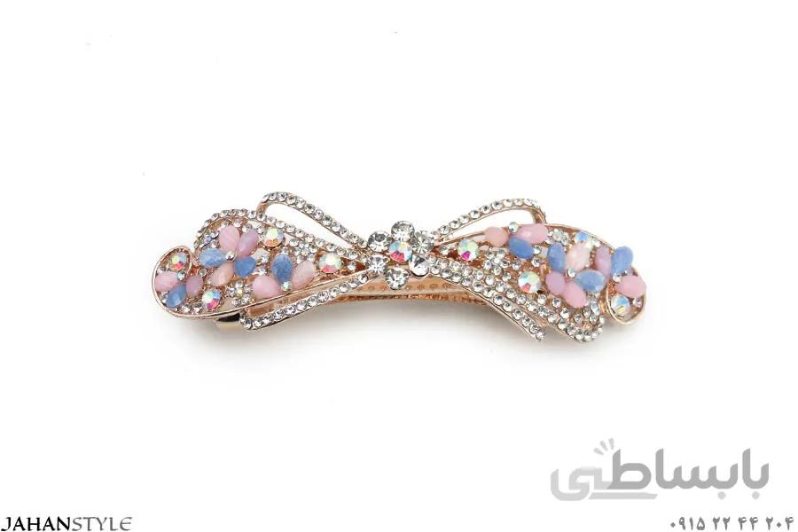 گیره مو نگین رنگی گلدار