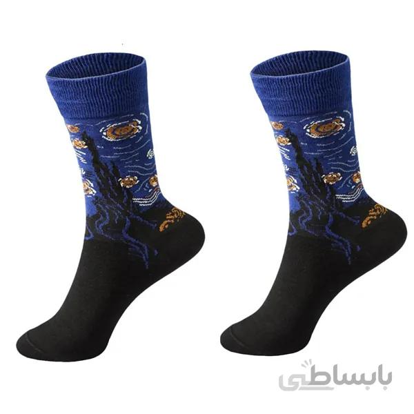 جوراب مردانه شیک و هنری طرح ونگوگ کد PH124