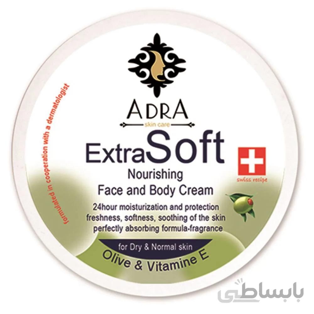 کرم کاسه ای مرطوب کننده دست و صورت روغن زیتون آدرا ا Extra Soft Olive And Vitamin E Face And Body Cream